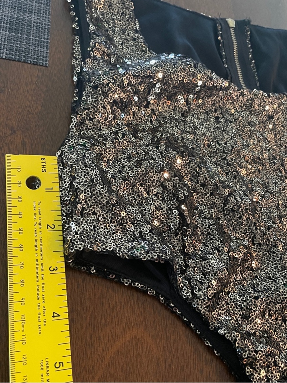 Vintage Black Gold Sequin Dress | Chiffon Skirt Side Cutouts | Small Extra Small - Picture 9 of 12